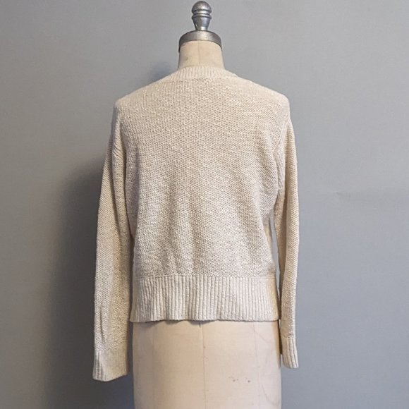 Everlane Slubby Cotton Linen V-Neck Sweater Open Weave Size XS Cream Off White - Picture 3 of 7